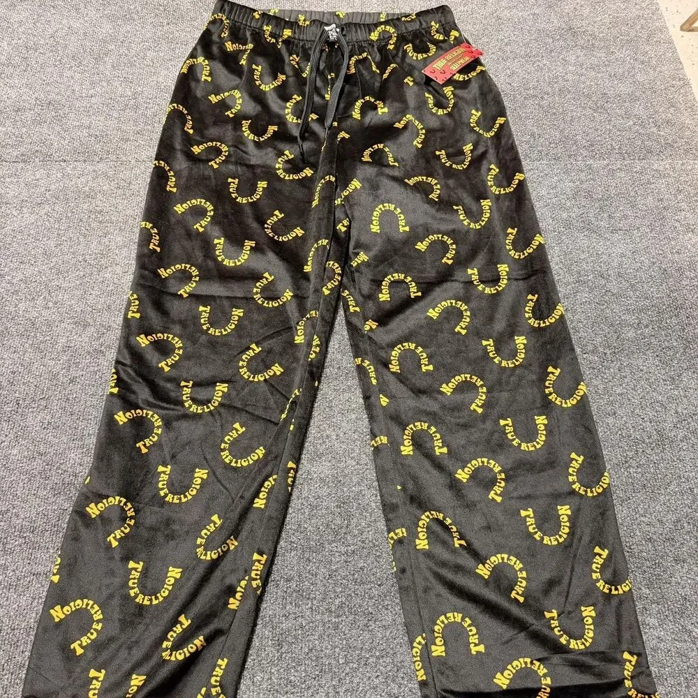 True Religion Pants Mens Large Black Horseshoe Logo Sleepwear Lounge Pajama